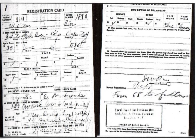 William Leier's World War I Draft Registration Card