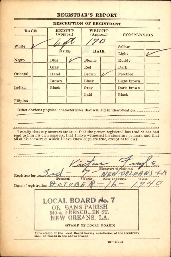 Bernard Kazalski World War II Draft Registration