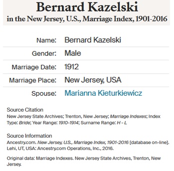 Bernard Kazalski and Marianna Kieturkiewucz Marriage