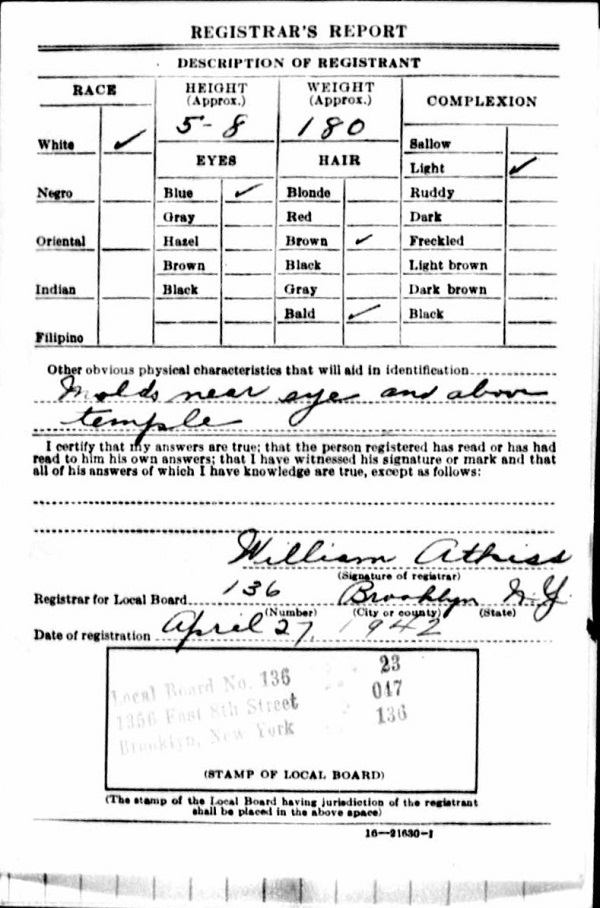 Bernard Kazalski WW2 Draft Registration