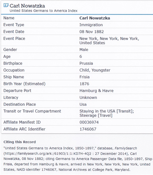 Charles Nowasky Jr. Immigration Index