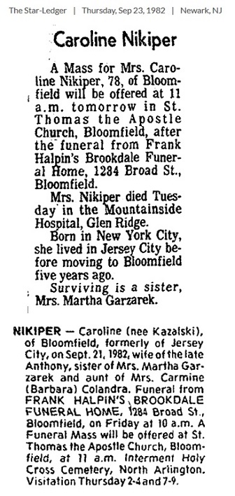 Caroline Kazalski Nikiperowicz Obituary