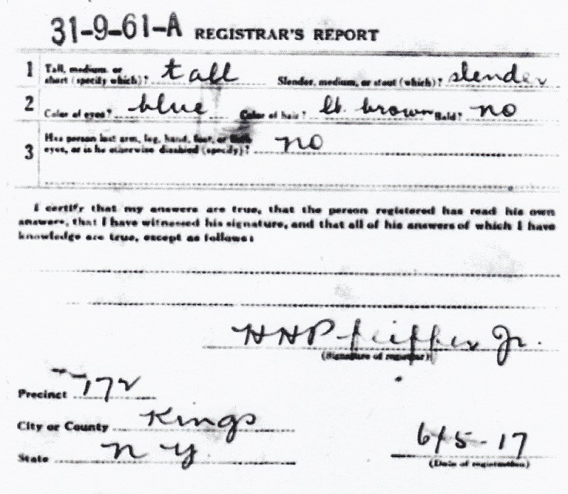Charles Leier's World War I Draft Registration Card
