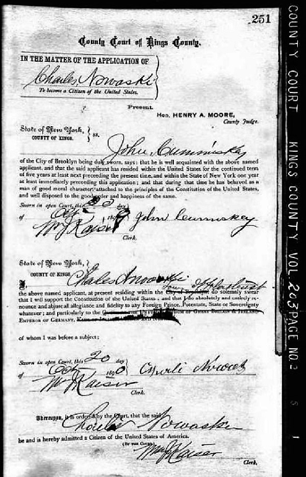 Charles Nowasky Sr. Immigration Index