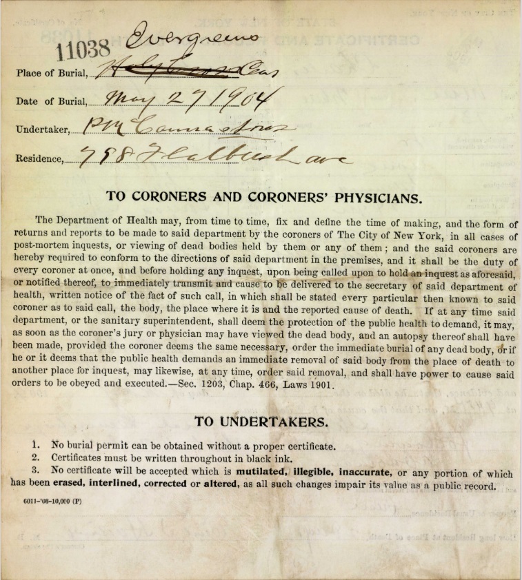 Charles Nowasky Sr's Certificate and Record of Death