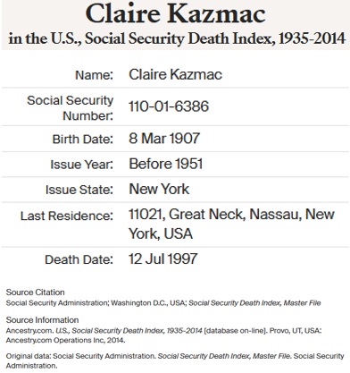 >Claire Belcher Kazmac SSDI