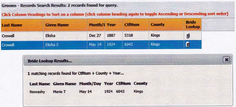 Marie Nowasky and Elisha Crowell Marriage Index