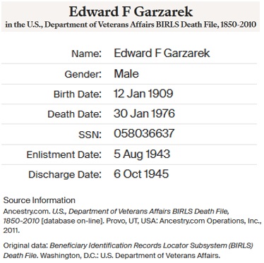 Edward Garzarek Military Service Record