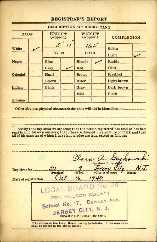 Edward Garzarek WW2 Draft Registration