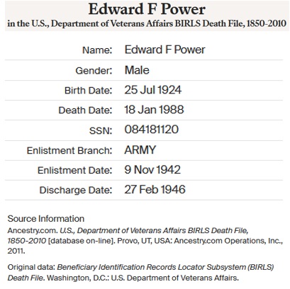 Edward Francis Power WW2 Draft Registration