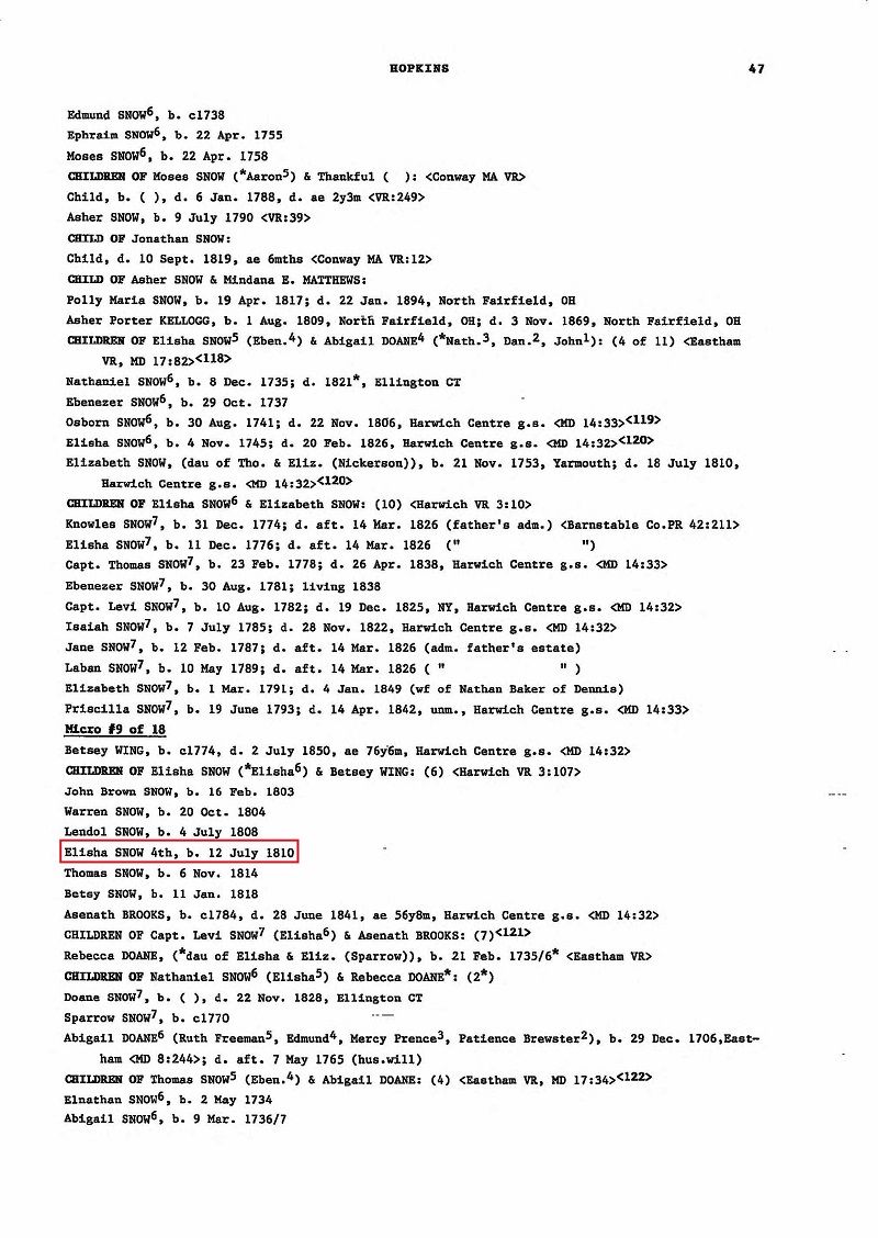 Elisha Snow Birth Record