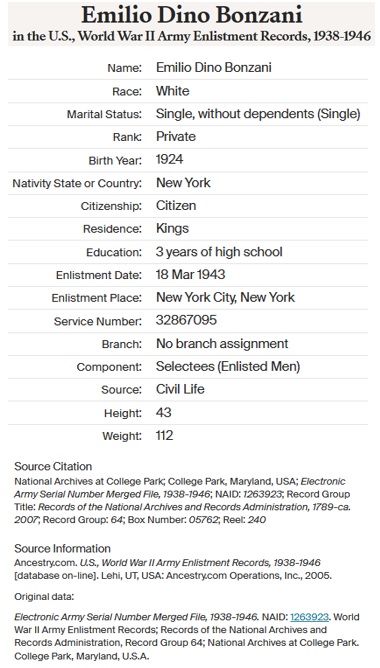 Emilio Bonzani Military Enlistment Record