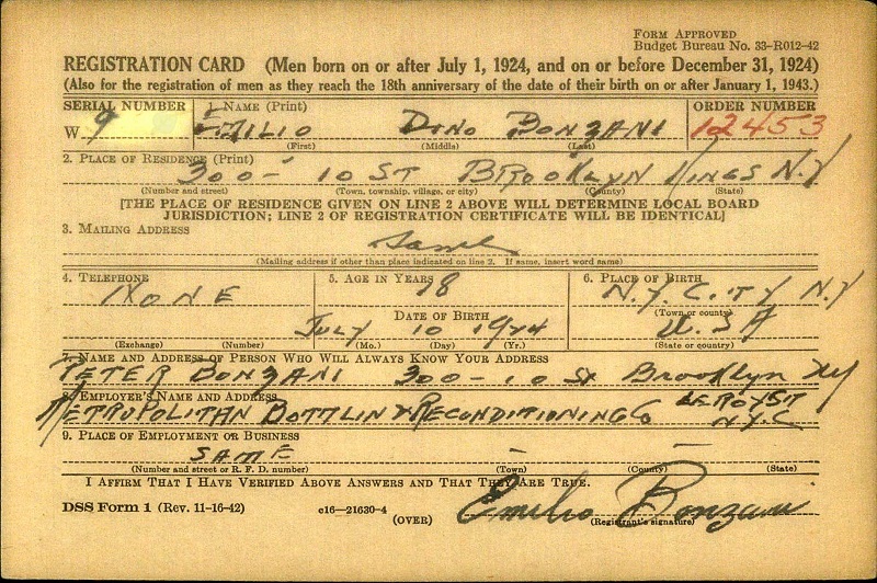 Emilio Bonzani WW2 Draft Registration