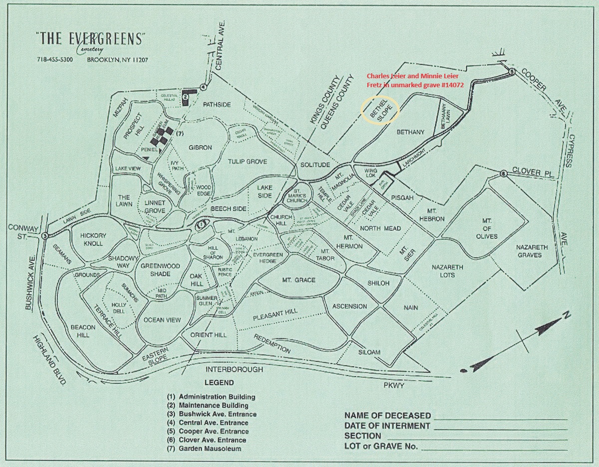 The Evergreens Cemetery Grave of Charles Leier and Minnie Leier Fretz