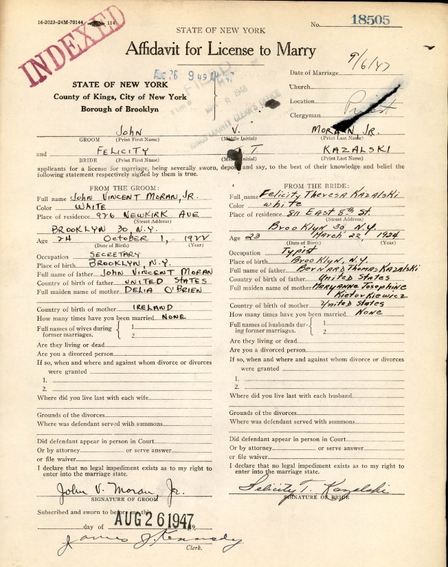 Felicity Kazalski and John Moran Marriage