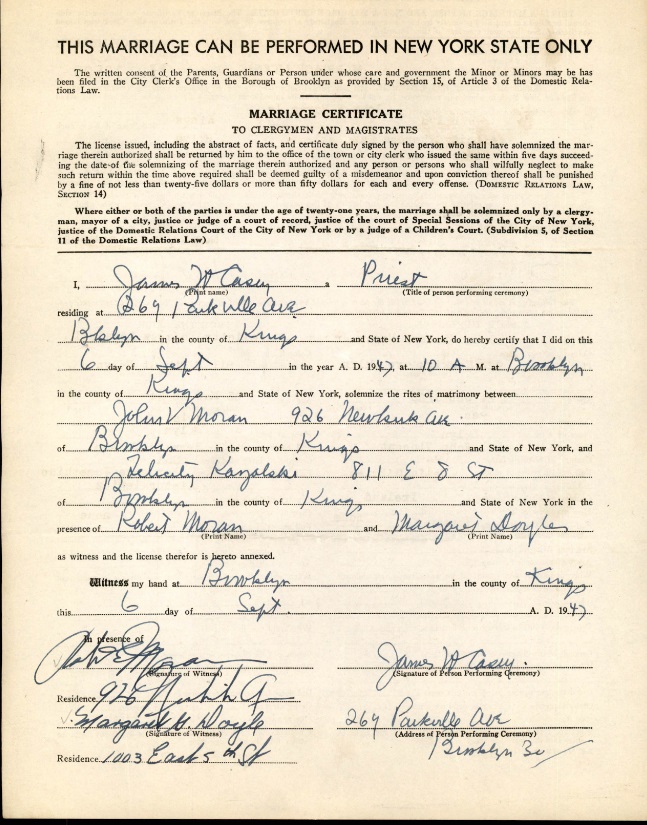 Felicity Kazalski and John Moran Marriage