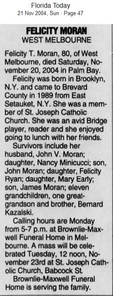 Felicity Kazalski Moran Obituary