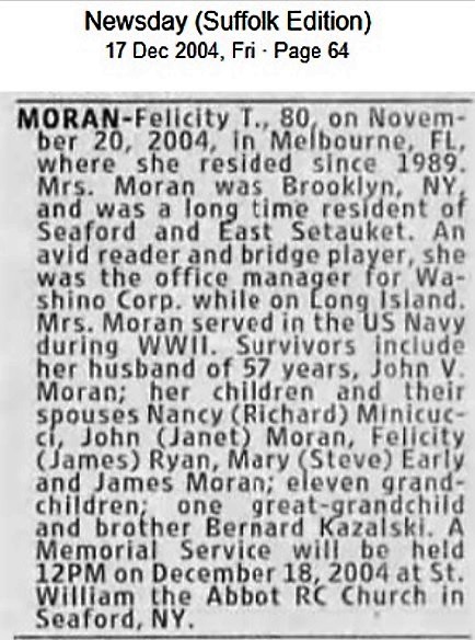 Felicity Kazalski Moran Obituary