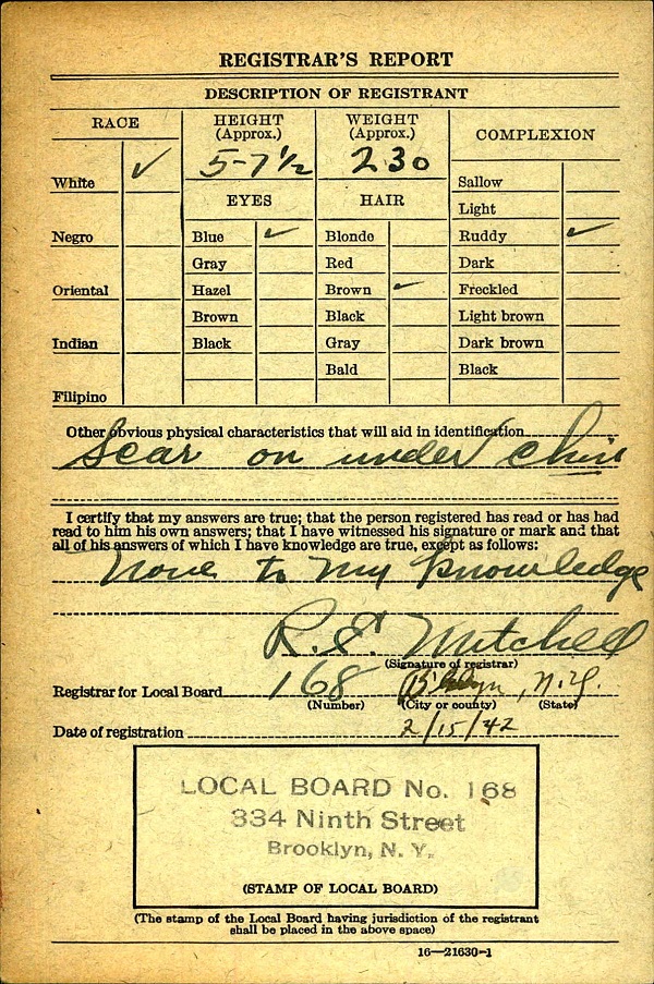 Frank Garczynski World War II Draft Registration