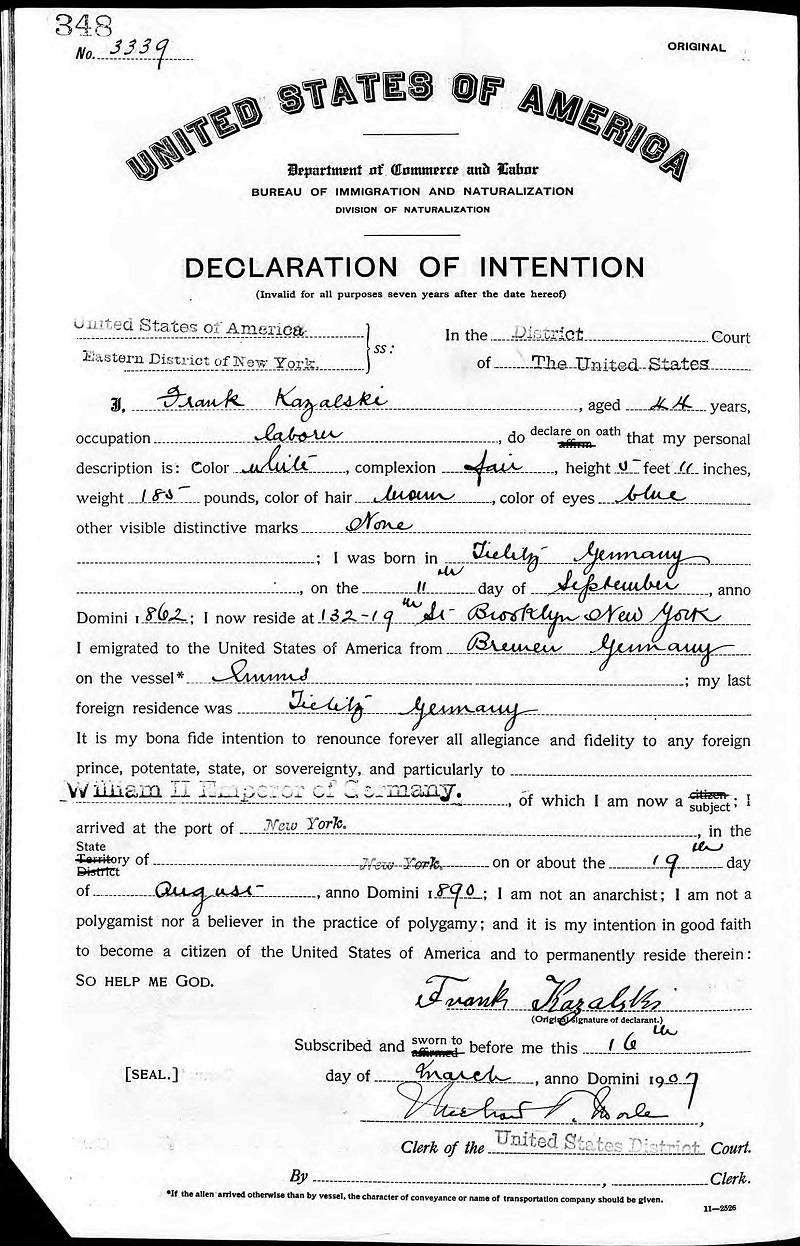 Franz Kazalski Declaration of Intention