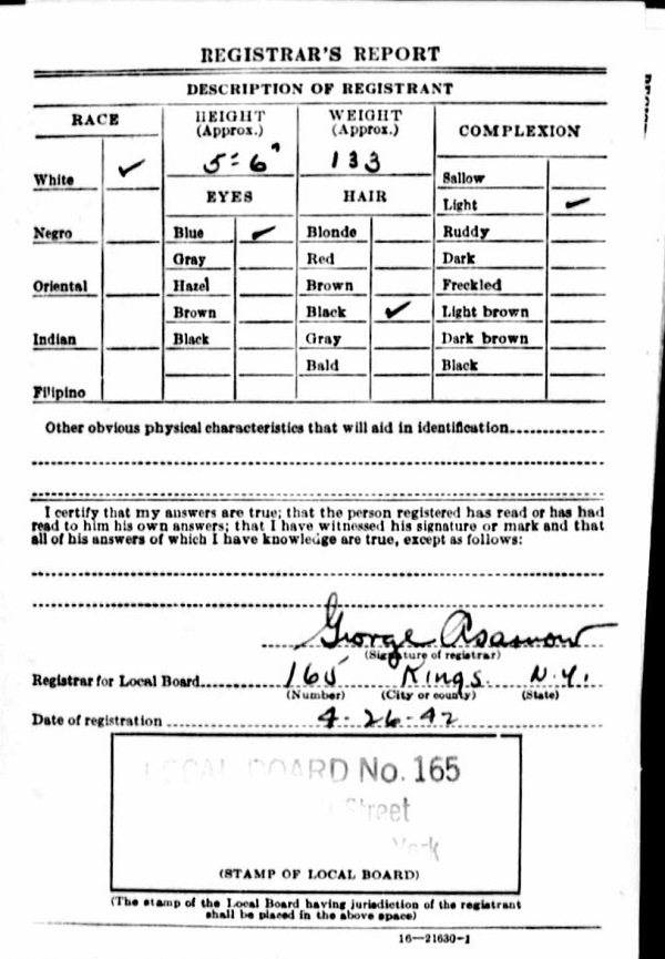 George Mattern WW2 Draft Registration