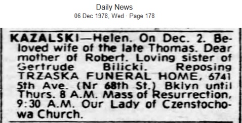 >Helen Wesolowski Kazalski Obituary