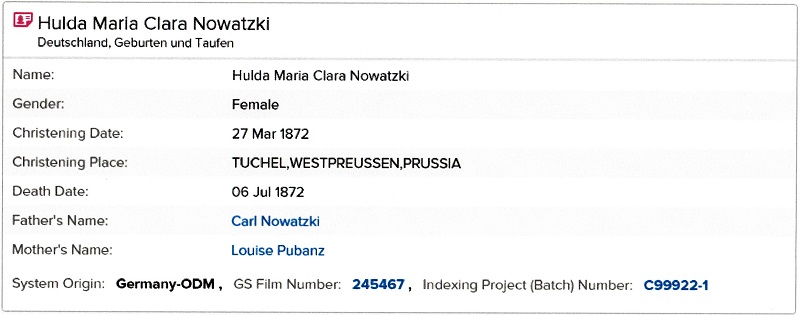 Hulda Nowasky's Birth and Death Record 3