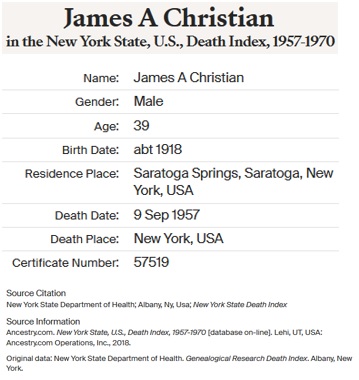 James Adam Christian Jr. Death Index