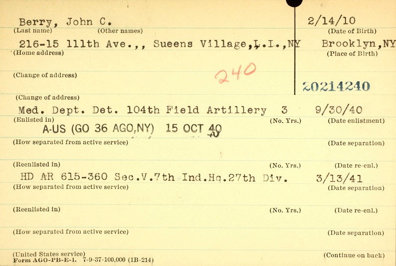 John C. Berry Military Service Record