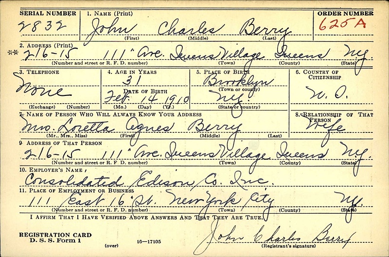 John C. Berry WW2 Draft Registration