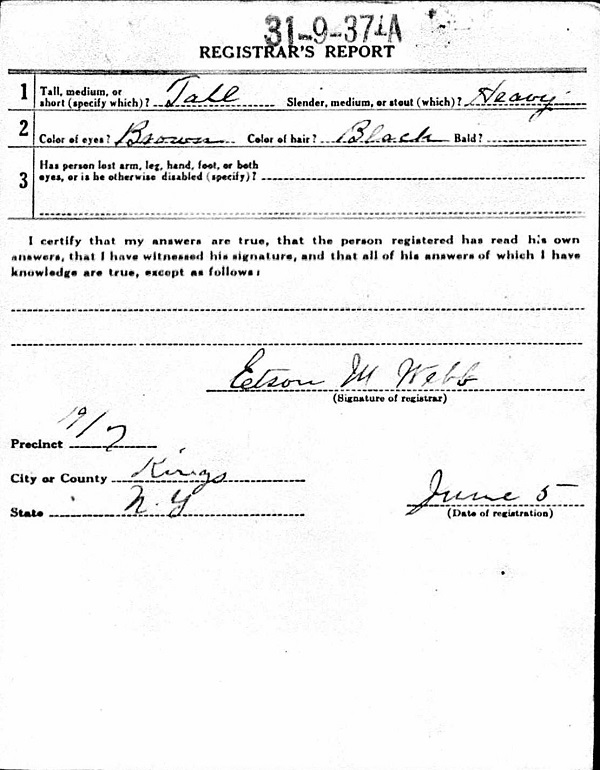 John Dembinski WW1 Draft Registration