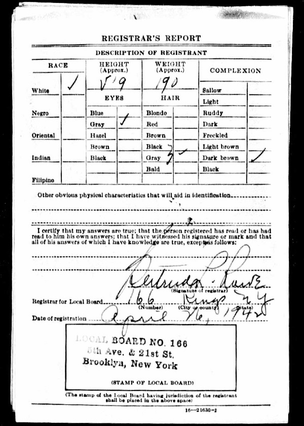 John Dembinski WW2 Draft Registration