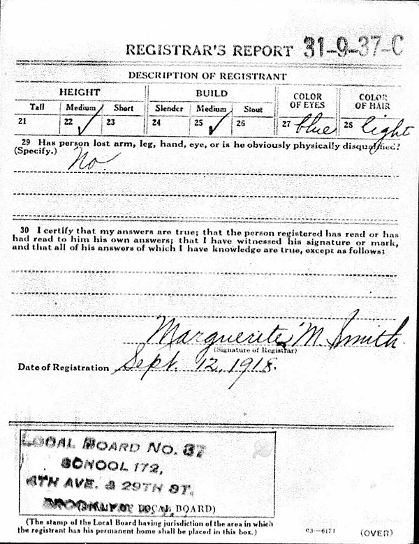 Joseph Kazmac (Kazalski) WW1 Draft Registration