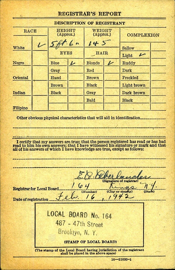 Joseph Kazmac (Kazalski) WW2 Draft Registration