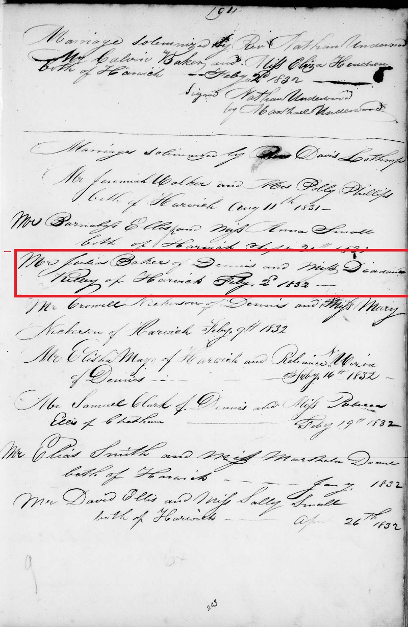 Julius Baker and Diadama Kelley Marriage