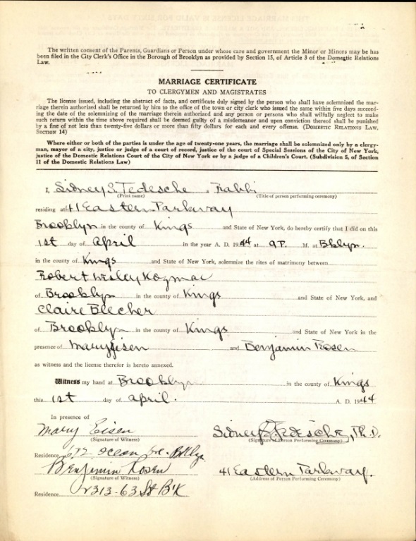 >Wesley Kazmac and Claire Belcher Marriage License