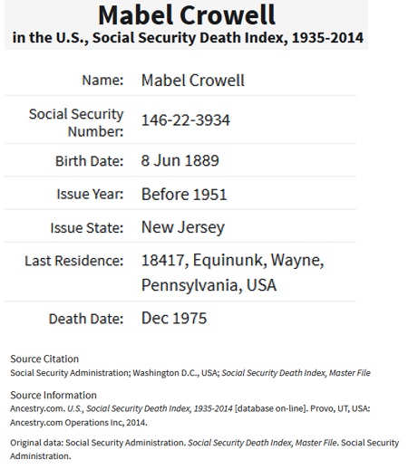 Mabel L. Mead Crowell SSDI
