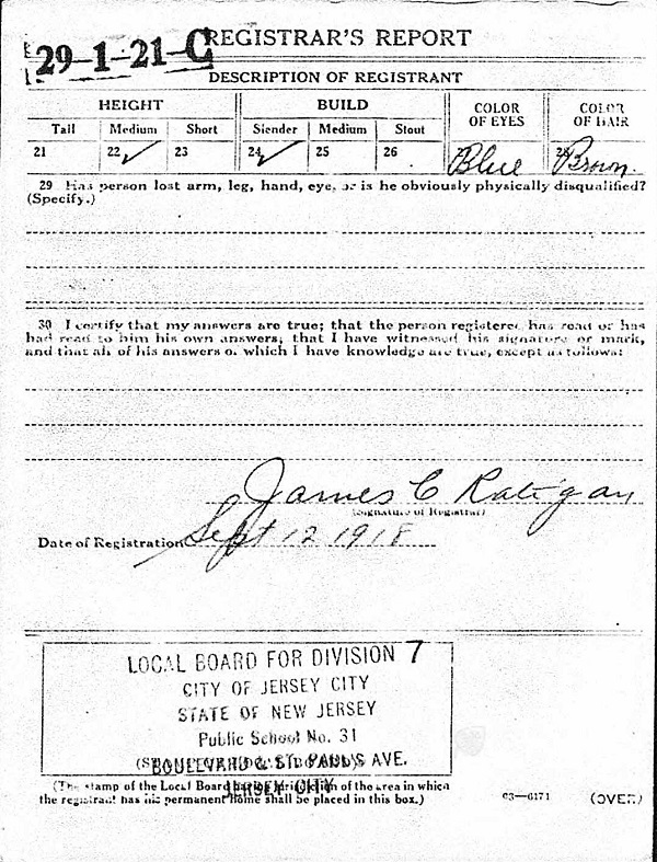 Michael Kazalski's World War I Draft Registration Card