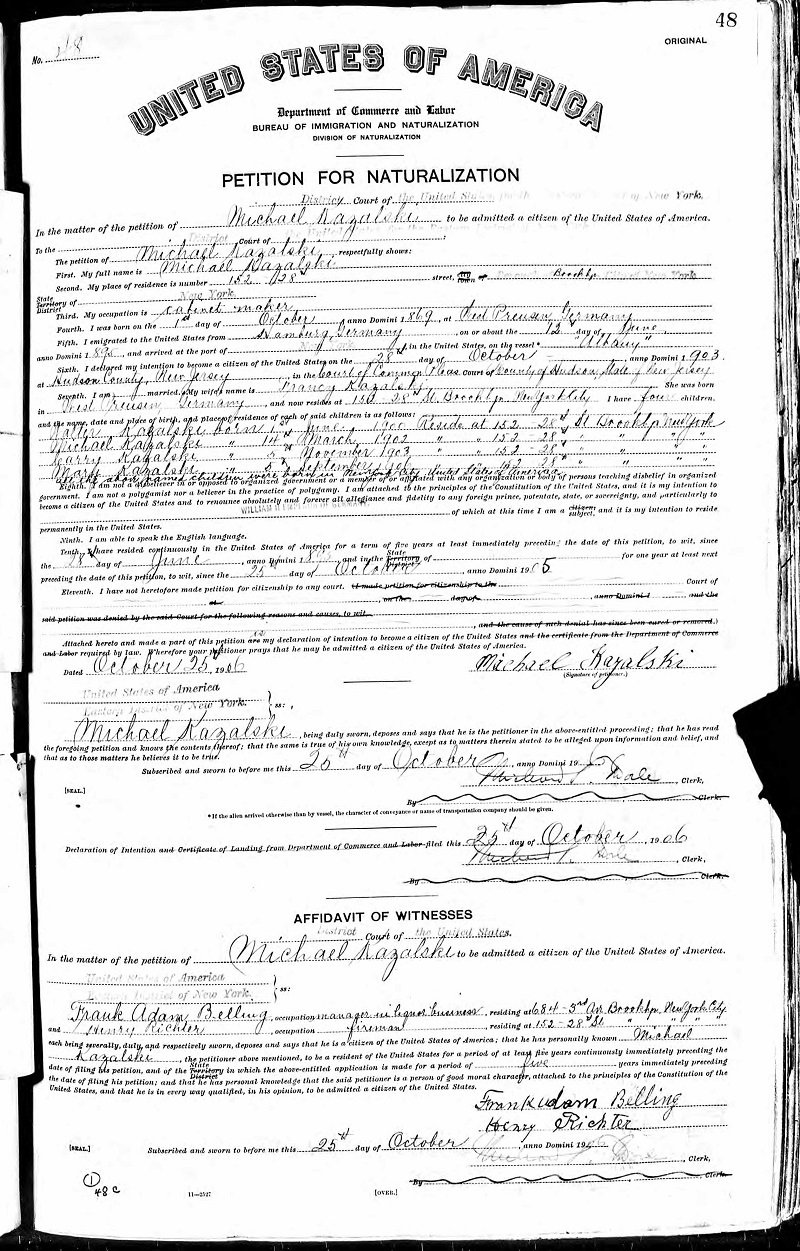Michael Kazalski's Application For Citizenship