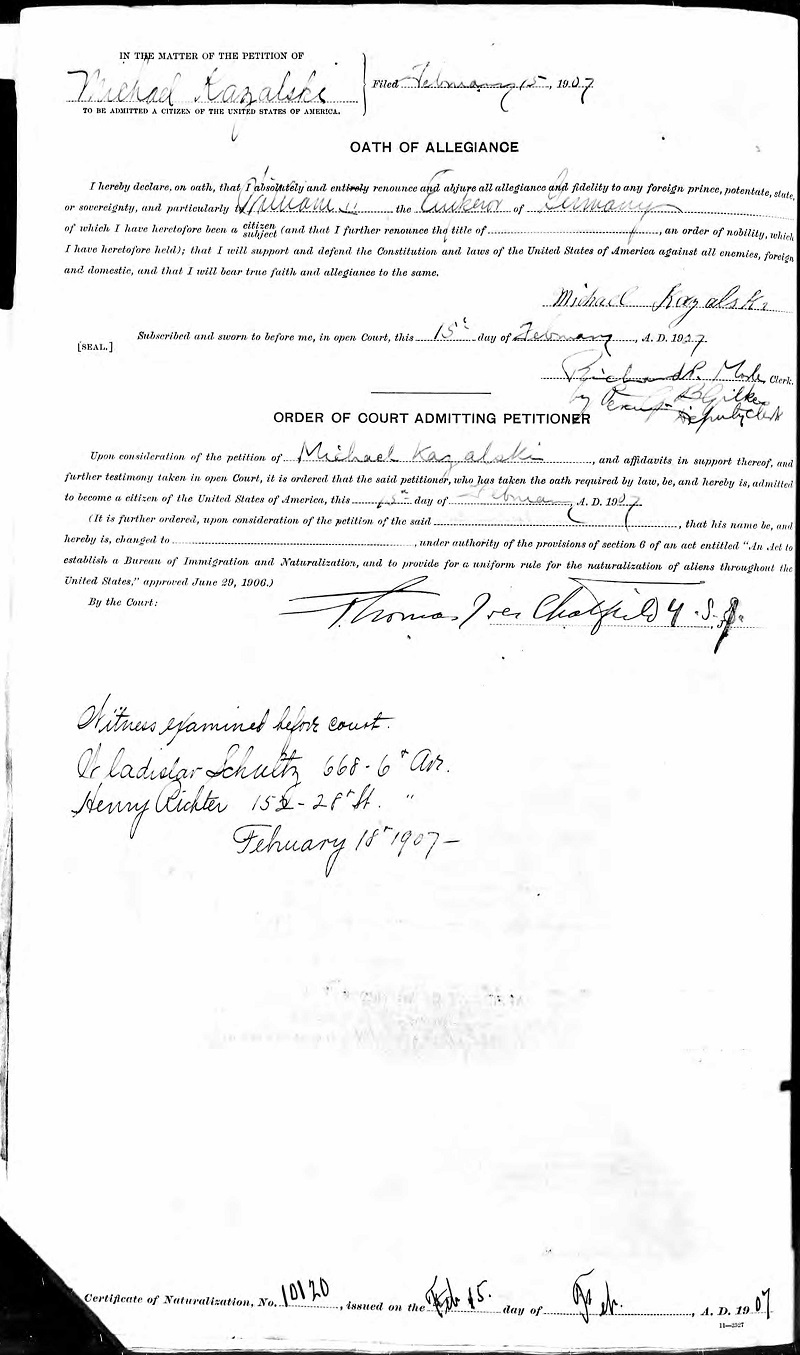 Michael Kazalski's Application For Citizenship