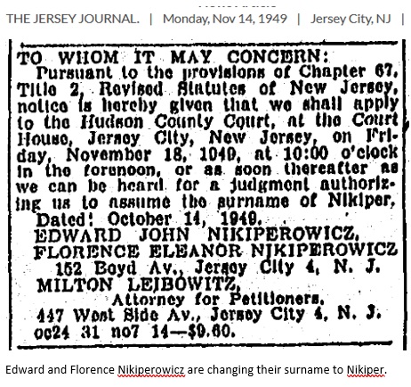 Nikiperowicz name change to Nikiper