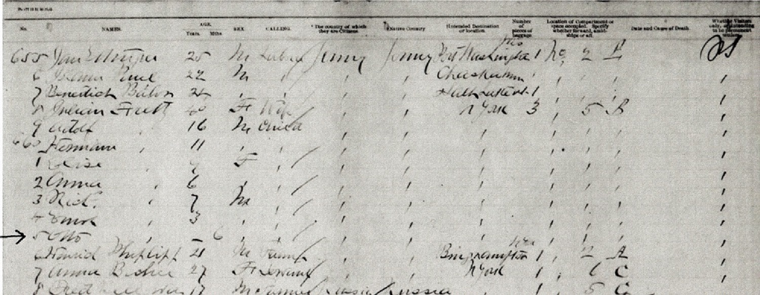 Otto Fretz Immigration Record Enlargement