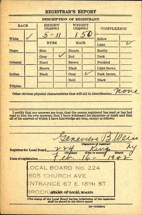 Richard Ward Bolton WW2 Draft Registration