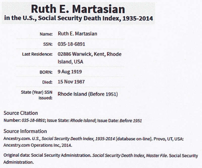 Ruth E. Hunter Martasian SSDI