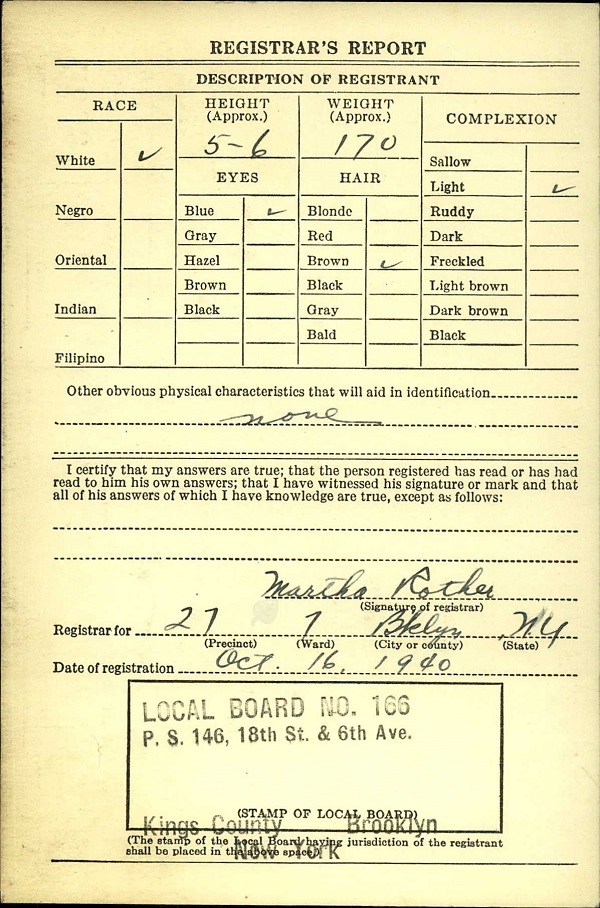 >Thomas Kazalski World War II Draft Registration