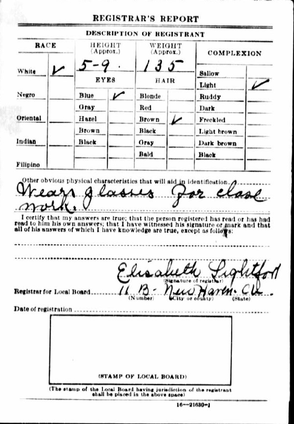 Walter E. Kazalski WW2 Draft Registration