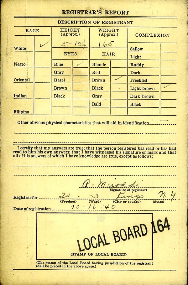 >Wesley Peter Kazalski Kazmac World War II Draft Registration