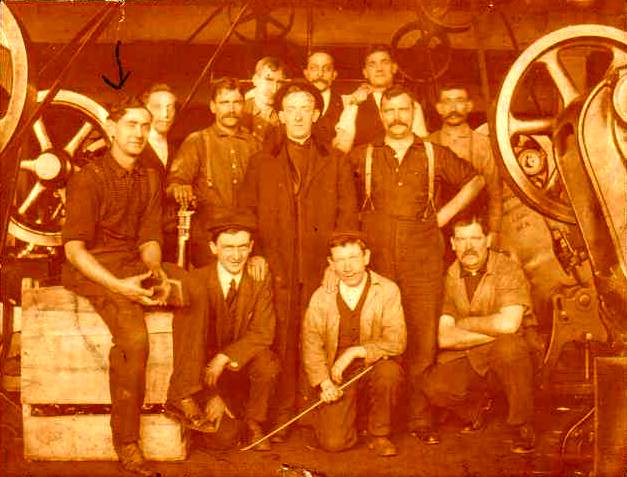 William Leier in a print shop, possibly taken around 1910.