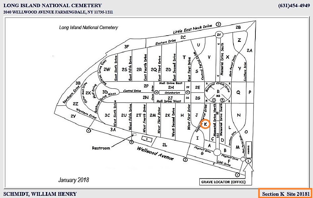 The Grave of William Henry Schmidt at Long Island National Cemetery
