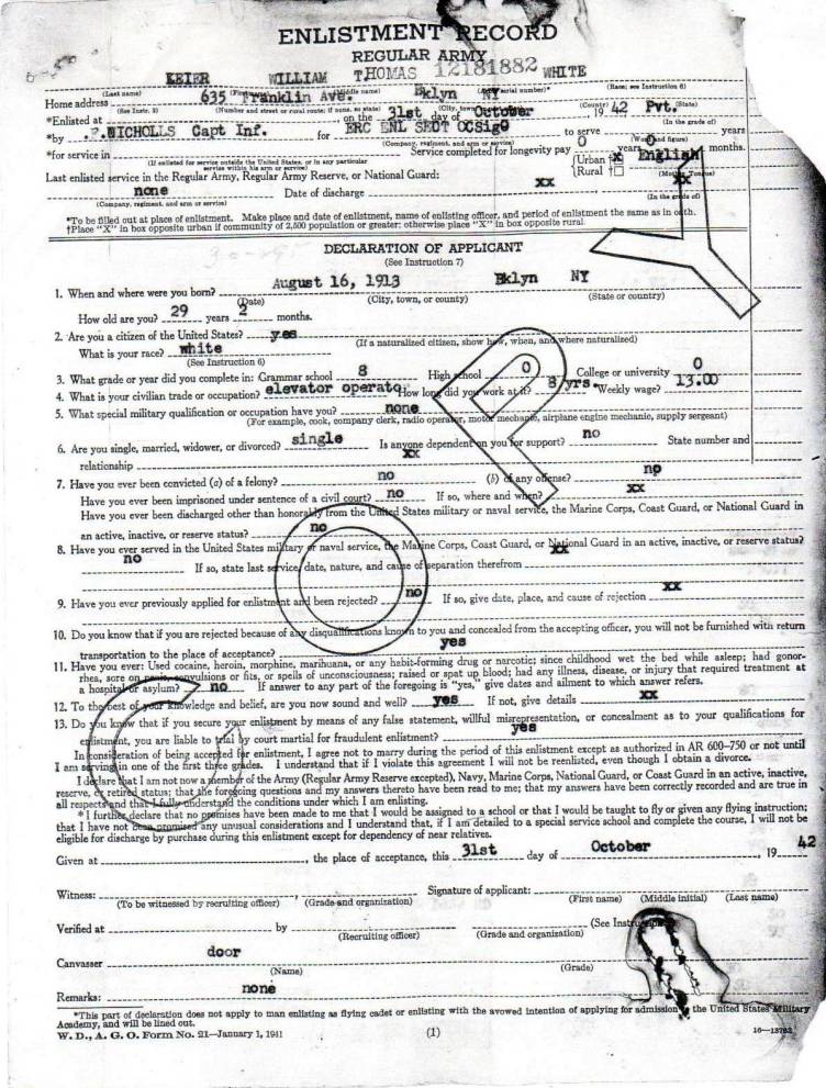 William Thomas Leier's Military Records (Reconstruction)